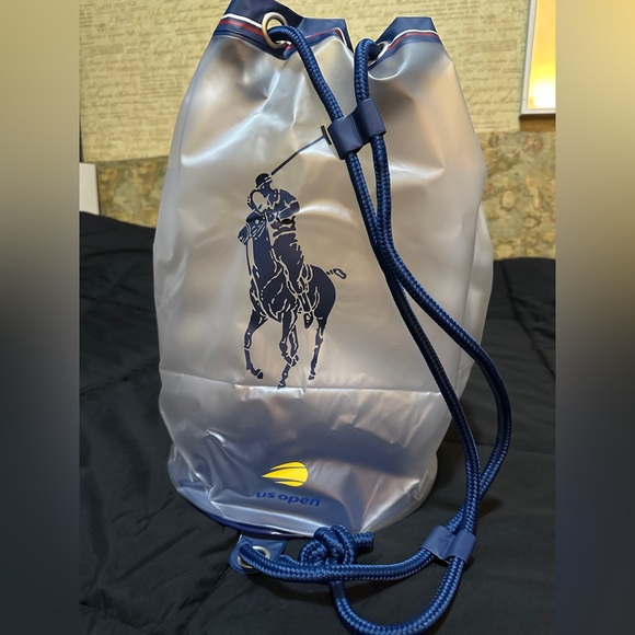 Polo by Ralph Lauren Silver and Blue Drawstring Backpack - Picture 1 of 2